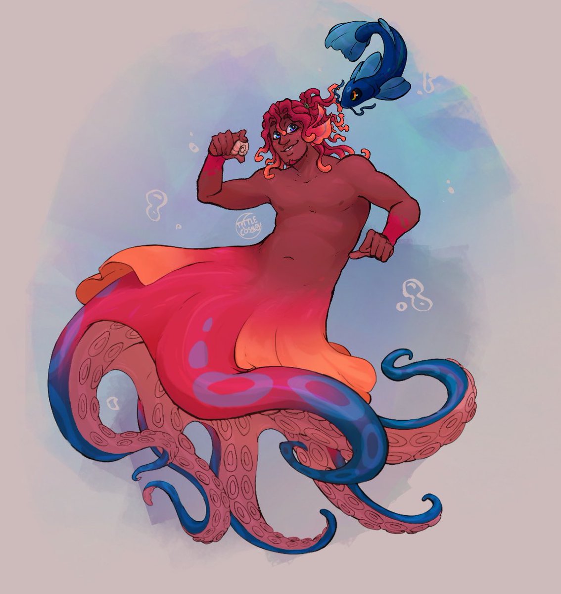tittlecosmo's tweet photo. Mini redraw of last year’s mermay I did for funzies ❤️💙🧡

Anyways Elloy isn’t an octopus merman anymore so this may be the last time y’all will see him like that x3 like all the other parts of his design look exactly like this drawing except the octopus part teehee

#OC #art https://t.co/LZNsokXuJf