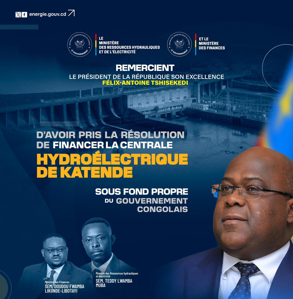 jean_lyoko's tweet photo. 🚨#URGENT |
#BARAGE
#KATENDE
Les ministères des ressources hydrauliques et électricité finances remercient le Chef de l'État pour son engagement d’achever les travail de la centrale Hydroélectrique de Katende sous fond propre du gouvernement congolais.
@ted_lwamba https://t.co/uqvQy2Iofb