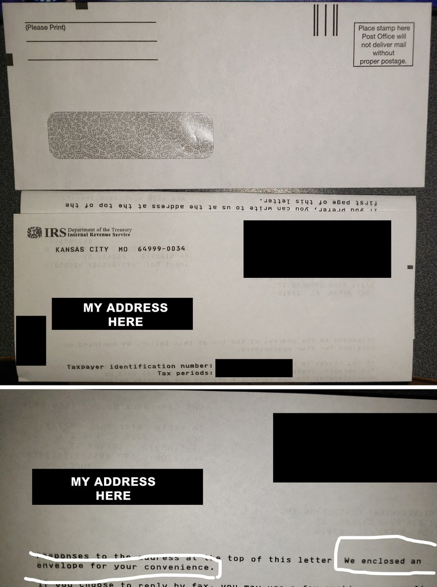 SilverKnightFL's tweet photo. @DOGE Here's a simple way to save $$ at the IRS: Stop sending envelopes to taxpayers when no page of their letter has an address that will show in the envelope window. https://t.co/rA0ut9A2ix