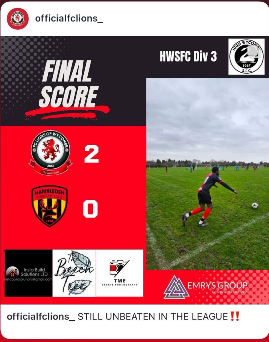 Nice way to finish the year with a 2-0 win and stay unbeaten in the league. 
67 goals
12 goals conceded 
5 clean sheets
Still in Berks &amp; Bucks Cup