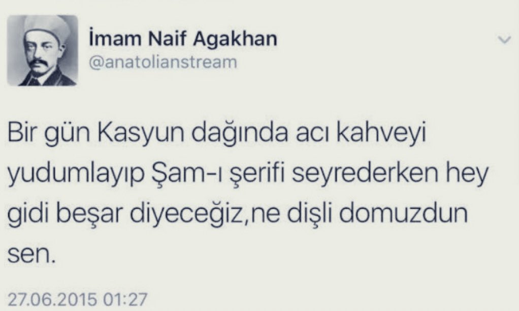 CemSahirIslam's tweet photo. Şunu mermere kazıyıp veya bronza asit indirme levha yapıp Kasyun Dağı’na koymalı.

Hatta müellifine Kasyun Dağı’nda kahvehane ruhsatı verilmeli. https://t.co/wRMyTYueGd