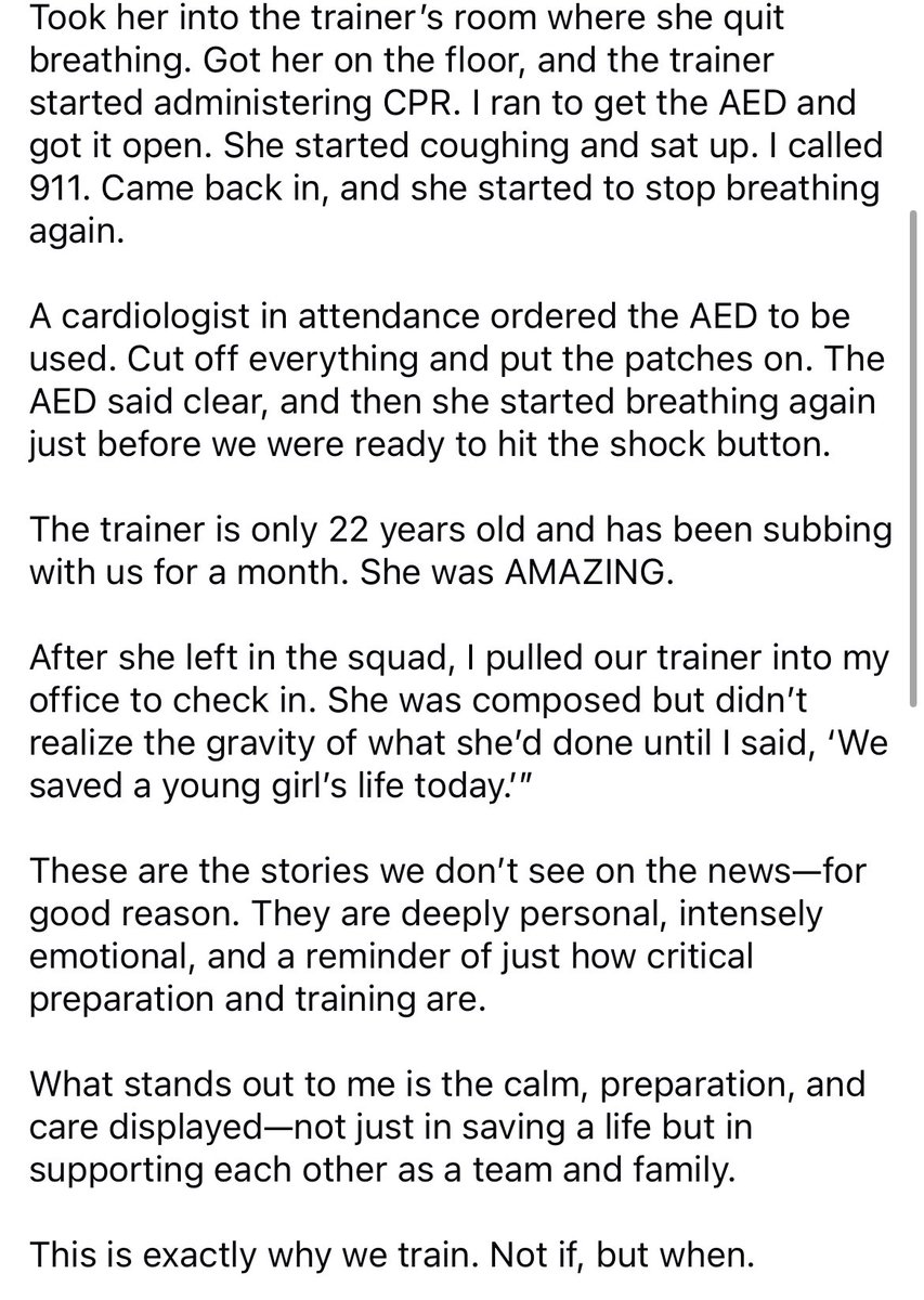 A save yesterday 💛 

In part by an athletic director trained in #Take10 by the <a href="/OneShotFndtn/">The Matthew Mangine, Jr. One Shot Foundation</a>

“Not if but when.”
#SaferSidelines
