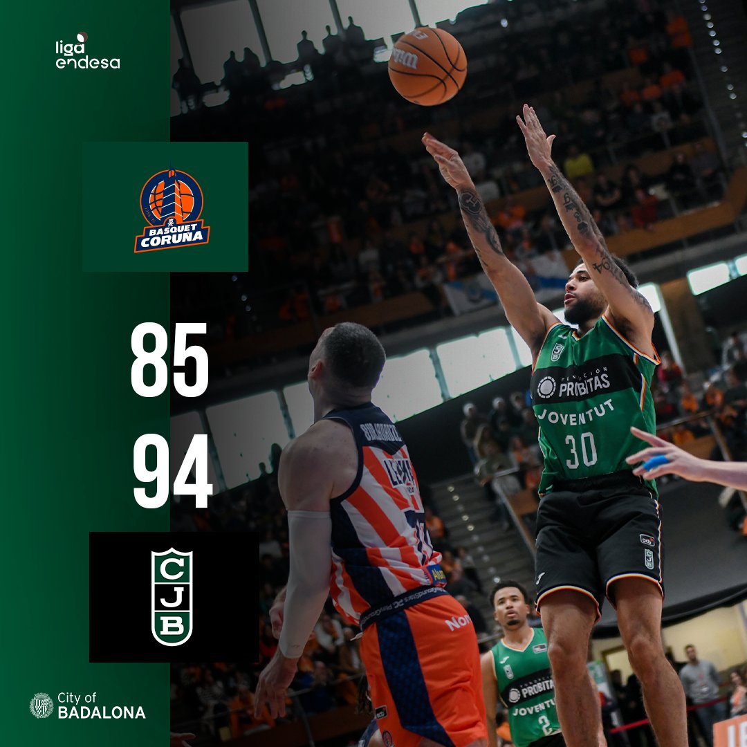 Penya1930's tweet photo. 🔒 FINAAAAL! Cop sobre la taula a La Coruña!!! 

@basquetcoruna 85-94 @Penya1930

🎯 Sam Dekker: 30 punts, 8 triples i 35 de valoració / Kassius Robertson: 19 punts

#BadalonaÉsFutur https://t.co/Tu5hpknXNT