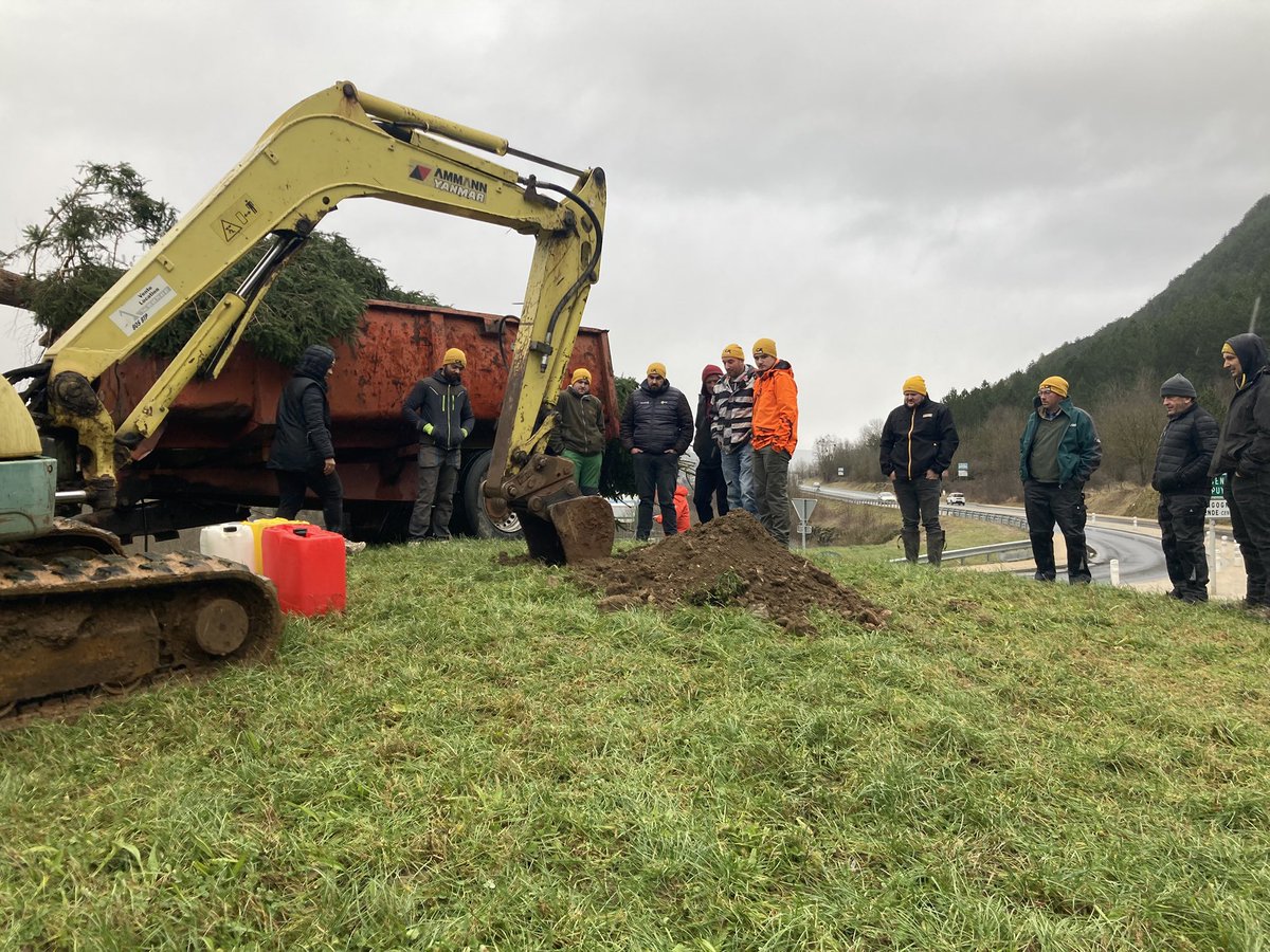 La Coordination rurale 48 plante un sapin sur le rond point à l’entrée de Mende 
« les cadeaux que l’on va avoir, c’est le Mercosur, le loup, les prairies sensibles »