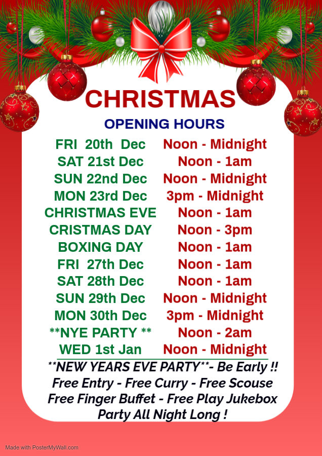 Hey folks! Here’s our festive opening hours. We look forward to see you all again.