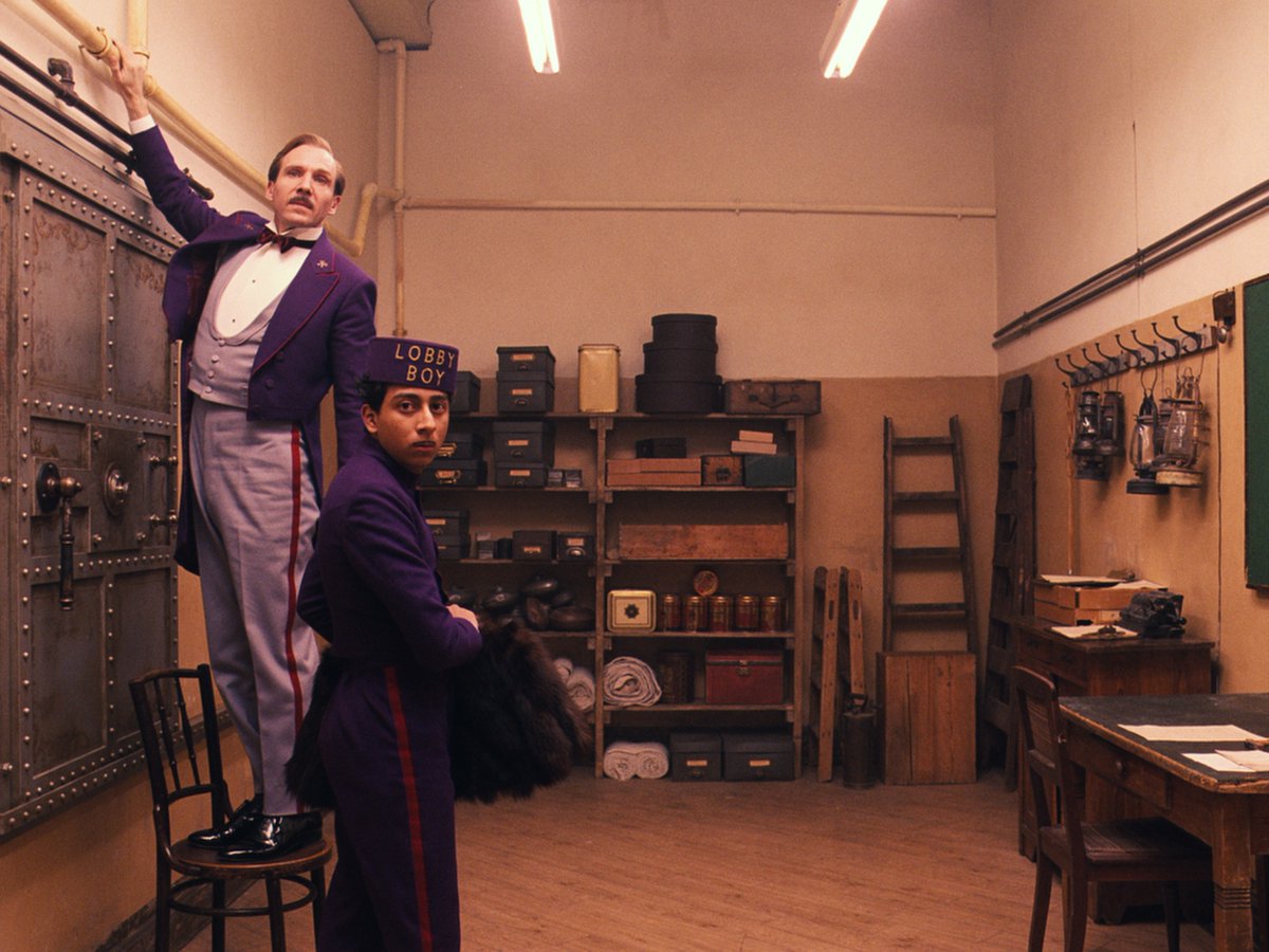 Criterion's tweet photo. Good morning! ☕ 💕 🎞️ 

On Ralph Fiennes's birthday, we're revisiting his performance as the debonair concierge M. Gustave in Wes Anderson's exquisite caper THE GRAND BUDAPEST HOTEL (2014). https://t.co/n8fEabns5I