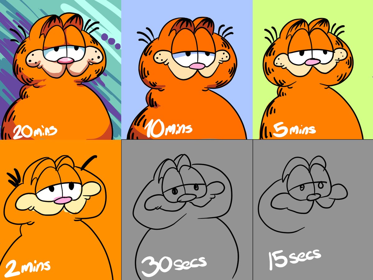GarfSunday's tweet image. I challenged myself to draw Garfield from memory in increasingly short intervals of time

Also my first time trying CSP's timelapse feature!