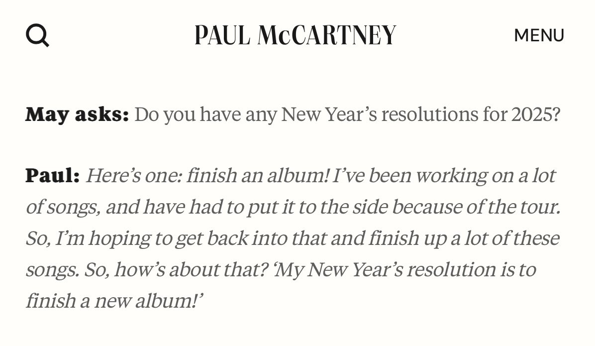 beatles64com's tweet photo. Paul once again confirms he’s working on a new album in today’s Q&amp;A! https://t.co/yk3XeZOevO