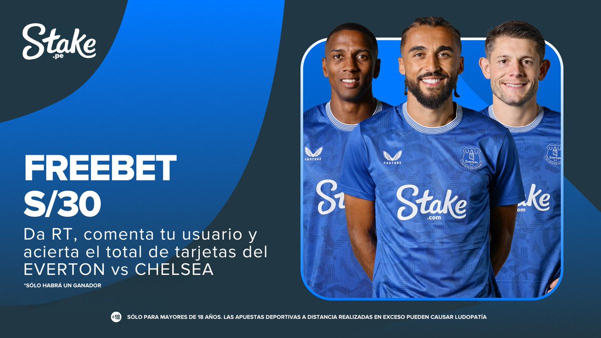 PeruStake's tweet photo. #EvertonSpecial 🔵 

¡Inició el partido! Disfrútalo con #Stake. Por eso, regalaremos una FREEBET de S/30 💸 a un Staker aleatorio que de RT, comente su usuario y acierte el total de tarjetas del partido ⚽️🔥

Juega aquí: https://t.co/tzwoHMVEjD https://t.co/SA5sTE16Ye