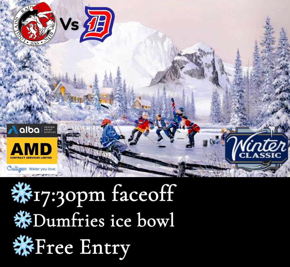Winter Classic Day

The annual game between two Dumfries teams, is today. A challenge game with an outcome most have predicted on paper. A team, who don’t want to lose vs a team…if they win- History will be made. Raiders have made history once before winning Bowl Tournament.