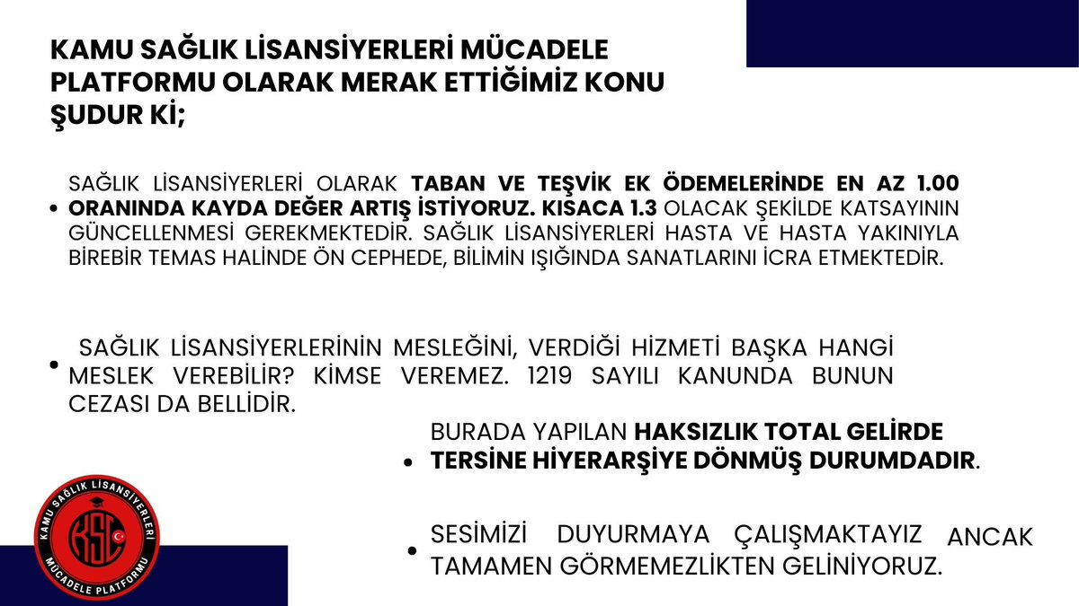 <a href="/TFD1969/">T F D</a> <a href="/TDD_Dyt_Der/">Türkiye Diyetisyenler Derneği</a> <a href="/TPDBilgi/">Türk Psikologlar Derneği</a> <a href="/DernekDkt/">Dil ve Konuşma Terapistleri Derneği</a> <a href="/vethekdernegi/">Veteriner Hekimler Derneği</a> <a href="/ErgoterapiDer/">Ergoterapi Derneği</a> <a href="/MedikalFizik/">Medikal Fizik</a> <a href="/Turkbioder/">Türkiye Biyologlar Derneği</a> <a href="/kamusaglis/">Kamu Sağlık Lisansiyerleri Mücadele Platformu</a> <a href="/CGEDER1/">CGEDER</a> <a href="/oksudoksud/">Oksudoksud</a> <a href="/SaglikMP/">Sağlık Meslekleri Birliği</a> <a href="/fztenesgkc/">Enes Gökçe</a> 
<a href="/lisansiyer_sen/">LİSANSİYER-SEN</a>