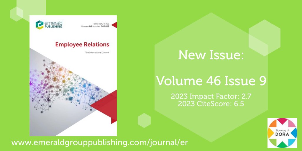 📢 Employee Relations presents their Open Access issue: Volume 46 Issue 9. Now available to access on Emerald Insight: bit.ly/3BbKZXH