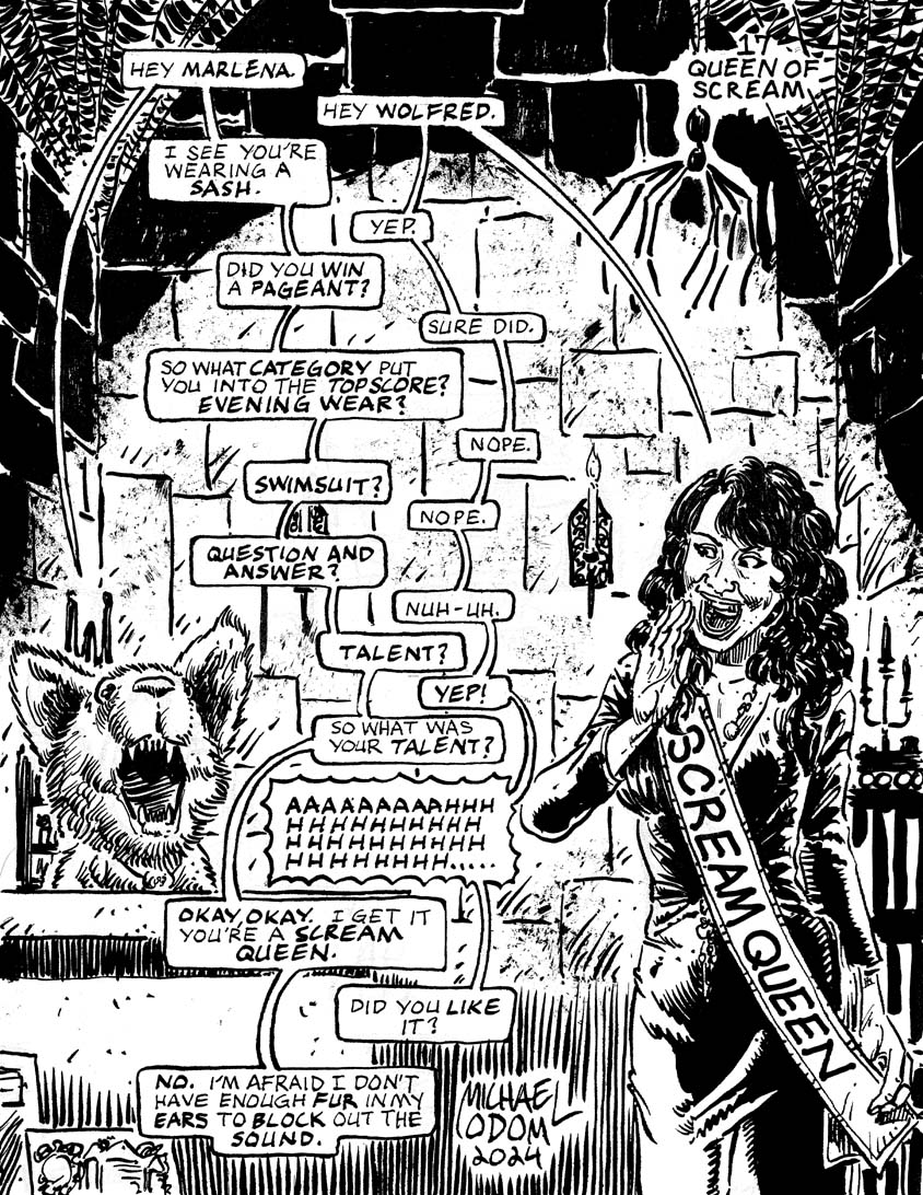 Michael Odom (@michaelodomart) on Twitter photo Night Seventeen of #drawlloween #inktober 2024: "Queen of Scream". with <a href="/marlenamidnite/">Marlena Midnite</a> and #wolfred of the <a href="/midnitemauso/">Midnite Mausoleum</a> #halloween #halloween2024 #inktober2024 #drawlloween2024 #horrorhost #midnitemausoleum #screamqueen Night Seventeen of #drawlloween #inktober 2024: "Queen of Scream". with <a href="/marlenamidnite/">Marlena Midnite</a> and #wolfred of the <a href="/midnitemauso/">Midnite Mausoleum</a> #halloween #halloween2024 #inktober2024 #drawlloween2024 #horrorhost #midnitemausoleum #screamqueen