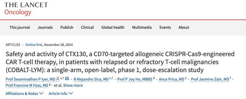 jyves94's tweet photo. Une #ThérapieCellulaire #CAR_T ✂️ #Allogénique 🩸 ciblant #CD70 conçue par #CRISPR_Cas9 🧬, chez les patients atteints de #TumeursMalignes à cellules T R/R (COBALT-LYM) est prometteuse sur le plan clinique.
https://t.co/z3RYLrpuUc https://t.co/TZTLI4GWdY