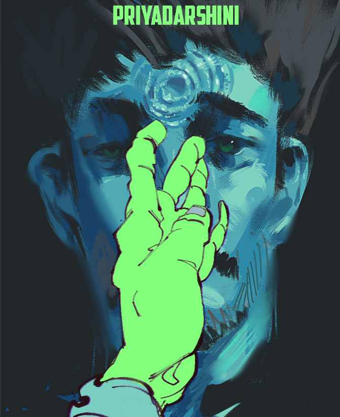 FUCK IT IM STARTING TO SHOW MY IP FROM TODAY. 
HERE IS (ONE OF MANY MANY ARTWORKS) FOR PRIYADARSHINI.  
An Indian Surreal Scifi Story about culture, power and our place in the universe.