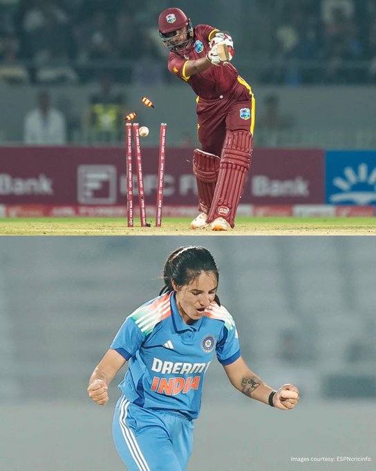 Maiden five-wicket haul in ODIs for Renuka! 📹 Credits: Twitter/DelhiCapitals