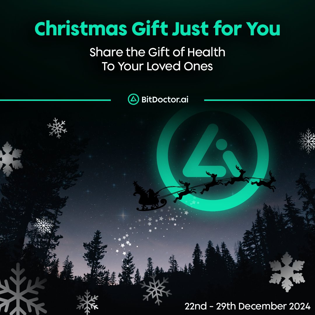 BitDoctorAI's tweet photo. We want to take a moment to thank each and every one of you for your incredible support throughout the year. Because of YOU, we’ve come this far, and we couldn’t be more grateful! 

As a special way to show our appreciation, we’re giving back with an amazing Christmas Week Promo!
From 22nd to 29th December, let’s make this festive season brighter together:

Double Referral Codes – Share the love with even more friends and family.
Double  Rewards – A little extra cheer for everyone!

This Christmas, it’s not just about giving—it’s about creating memories and spreading health and happiness. Share to your loved ones to join BitDoctor and enjoy the magic of the season together!

📅 Promo Dates: 22nd - 29th December
Let’s celebrate the season of giving in the loveliest way possible.

Wishing you a warm and wonderful Christmas! 🎁

#BitDoctorAI #DeSci #AI #DePIN #healthtech #freediagnosis