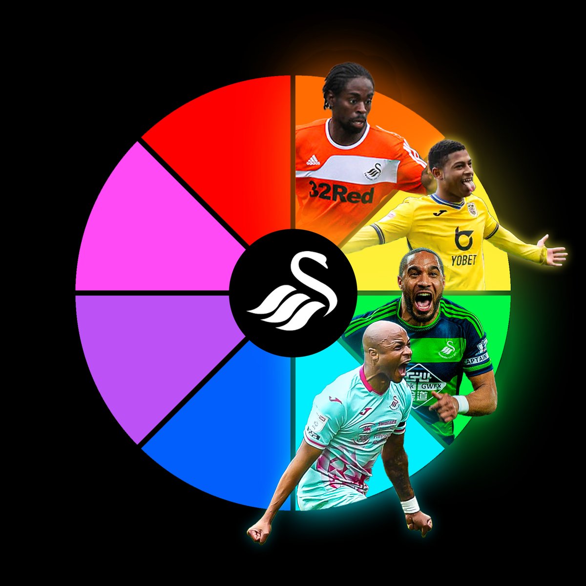 Swansea City Colour Wheel

Andre Ayew - the Ghanaian Prince is in 🇬🇭

What Swan fits the Blue section?

#swans #SCFC