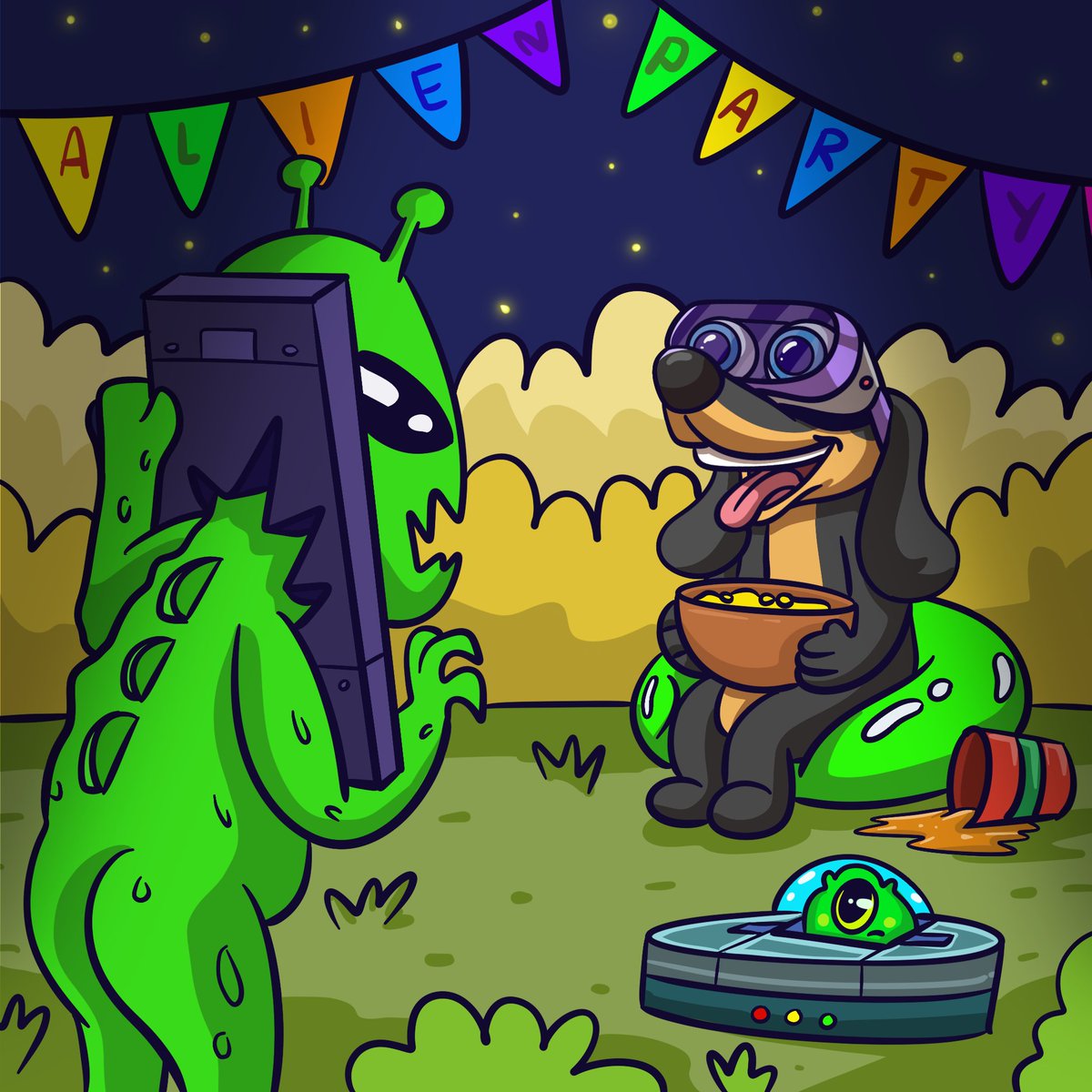 WienerAI gets invited to parties all over the galaxy! 🪐

Did you notice the alien Roomba?! 👽