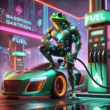 Bassfrog_sol's tweet photo. Fueling up for the road ahead. 

Bassfrog’s all about business, basslines, and big moves. 

Neon-lit tanks and cyberpunk vibes—let’s roll. 🐸🚗⚡ https://t.co/3m45sJxljO