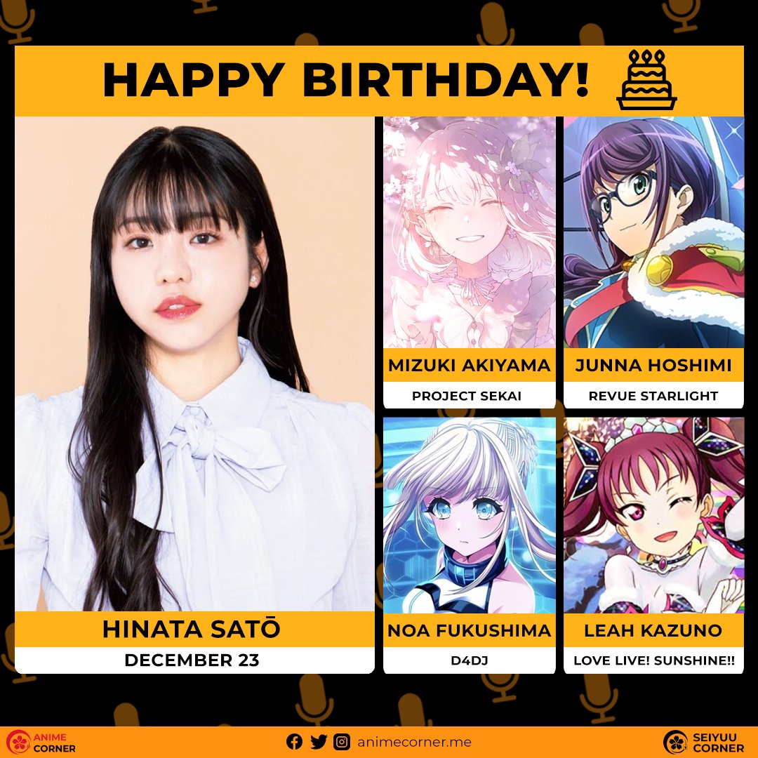 seiyuucorner's tweet photo. Happy 26th birthday Hinata Sato! 🎂

Join us in wishing Satohina all the best @satohina1223

#HinataSato #佐藤日向 https://t.co/uYJCWIfaHG