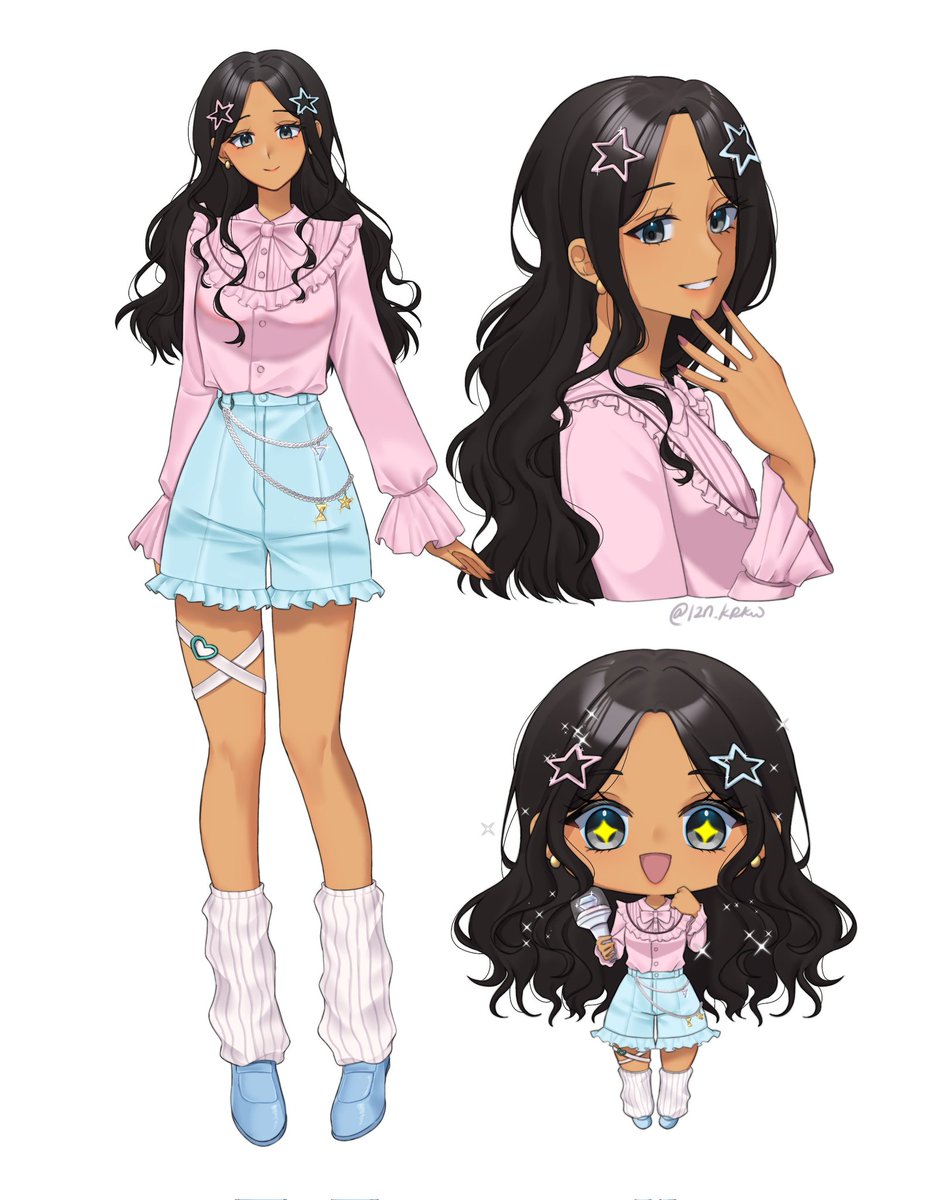 got this absolutely gorgeous comm from @/iznkrkw_ who helped in designing saya's human world outfit !! 🩷🩵🤍 my first comm of the silly and i ADORE IT SO MUCH !! 🥹🫶🏼 jaemi was really wonderful with including all the little details i requested #ssketch13