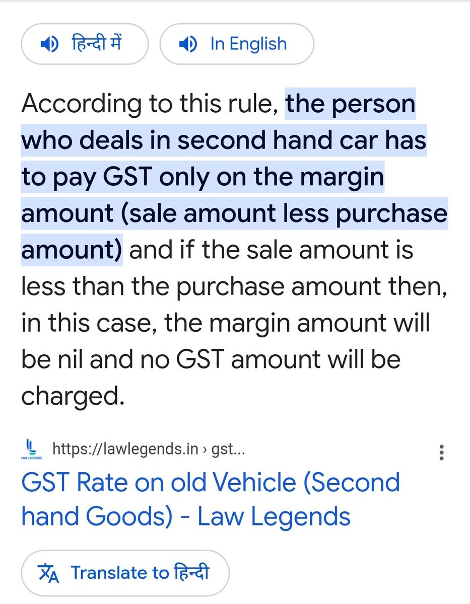 tweetsarcasti_c's tweet photo. @sandythapar Sir jii ya to pdh k aaiye ya thoda sa Google kr lijiye🤡 2nd hand cars p unko GST pay Krna hota h jo 2nd hand cars m deal krte h aur wo bhi jitna profit hota h utne pe🤡🤡 

Aise misinformation faila kr khud ko "Gawar" proof kr rhe h aap🥴👍 https://t.co/DBEayo463F
