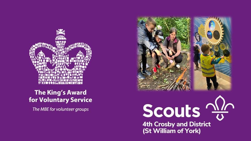 MerseysideScout's tweet photo. 4th Crosby (St William of York) Scout Group, a group of volunteers based in Thornton, Merseyside, have been awarded The King’s Award for Voluntary Service for 2024. 
Find out more on the link below:
https://t.co/1ldf2lH375 https://t.co/qGvkDr6Ibx