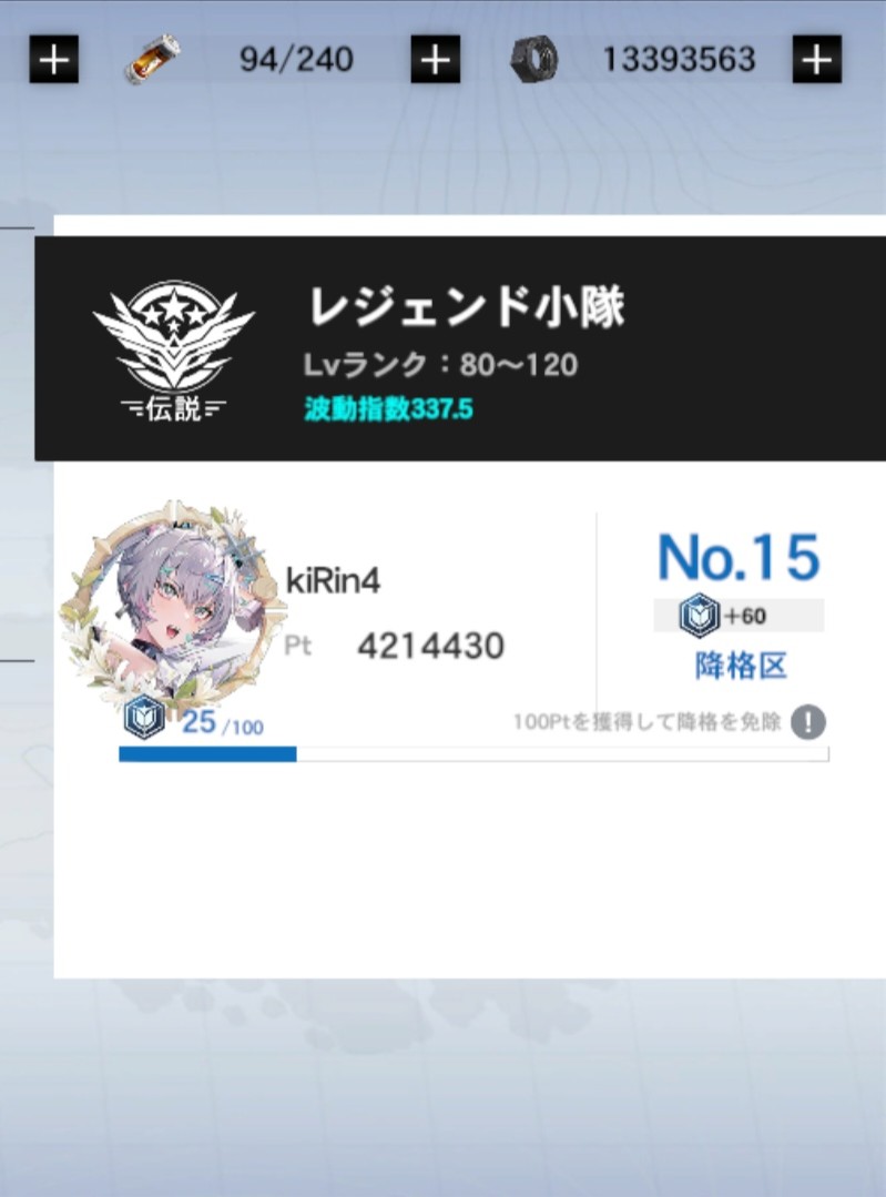 kiRin4_pg's tweet photo. 今週も乙カレニーナァ！！！！！
戦区前半、後半、お幻痛となっております。
レジェンド帯きついね！！！！！！ https://t.co/RifzDJ5w2d