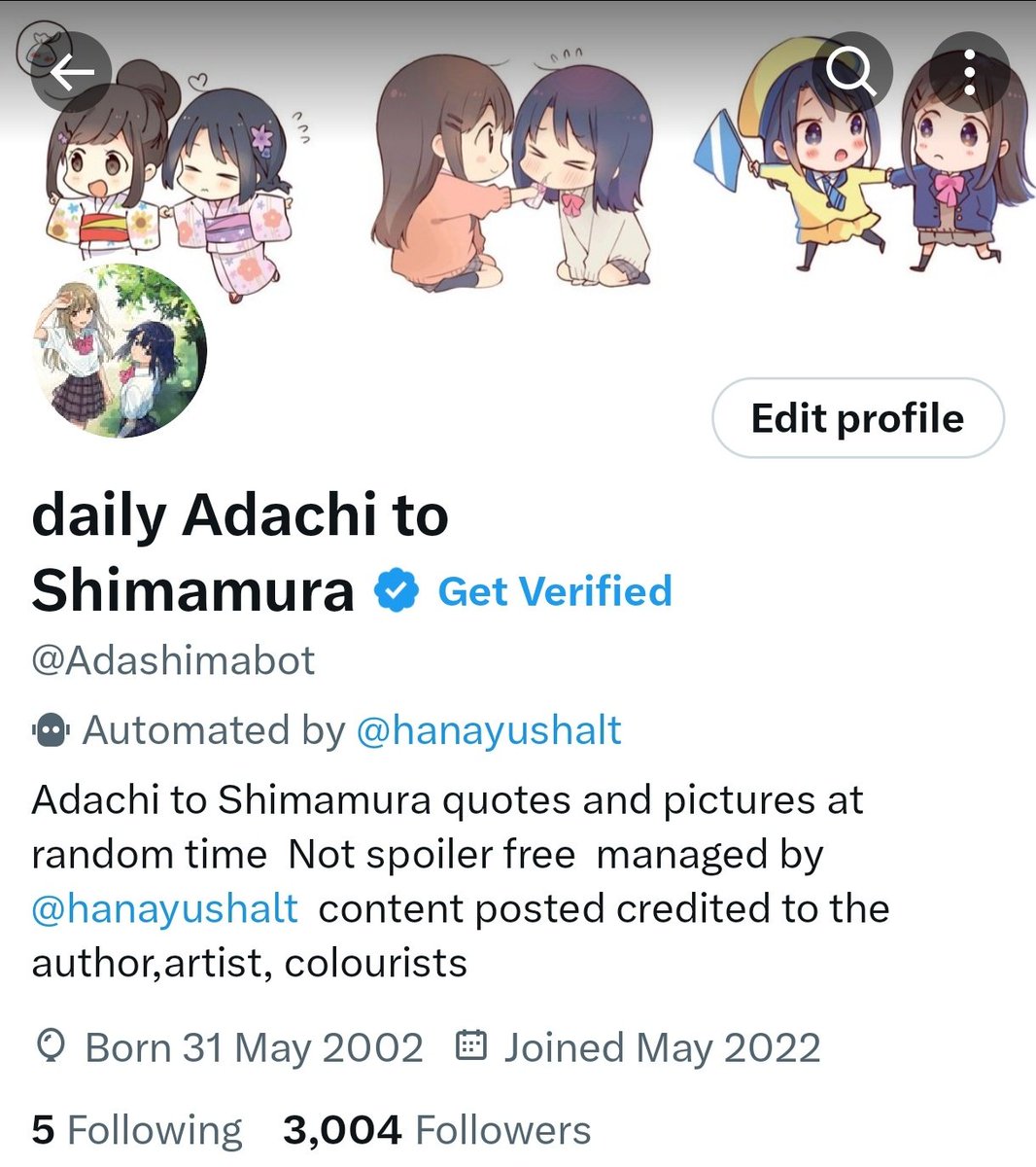 daily Adachi to Shimamura (@Adashimabot) / Posts / X