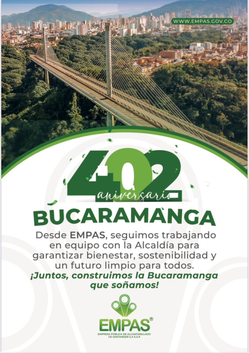 Bucaramanga avanza con mejores servicios públicos y una mayor calidad de vida. En #EMPAS, trabajamos día a día para garantizar un futuro sostenible para todos. 💧

<a href="/CesarCamiloHern/">Cesar Camilo Hernandez H.</a>