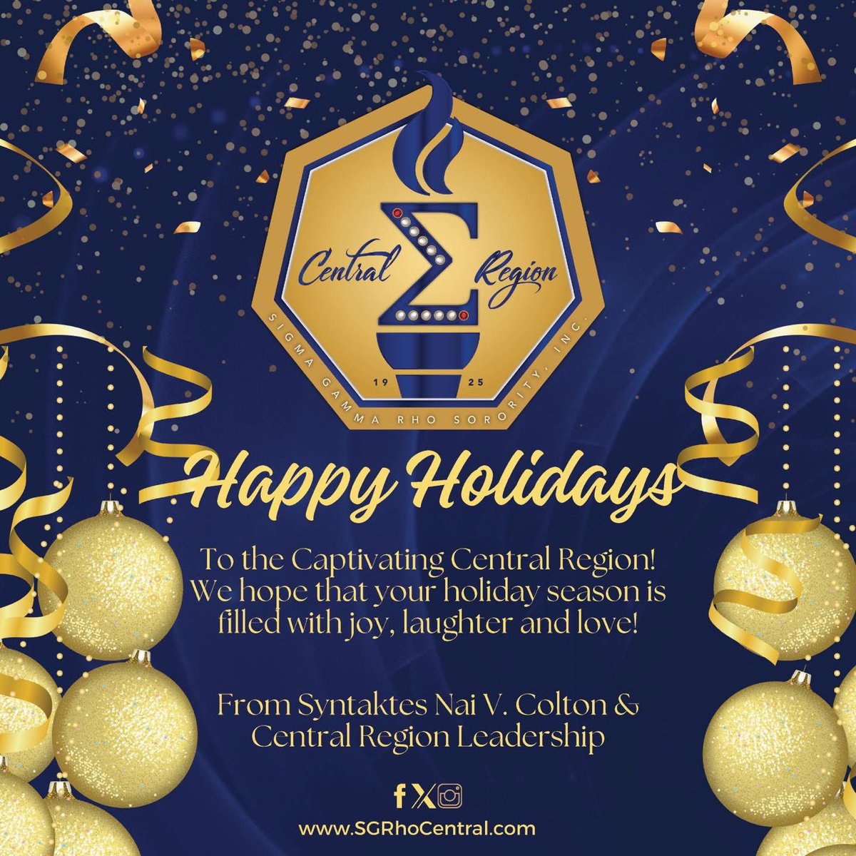 SGRhoCentral's tweet photo. Happy Holidays Sorors!

The Central Region Board of Directors and Administration will be out of the office Sunday, December 22, 2024 - Sunday, January 5, 2025!

💙💛 Happy Holidays! 💛💙

#SGRhoCentral #CaptivatingCentral #ElevatingCentral https://t.co/uBjUAN62ka