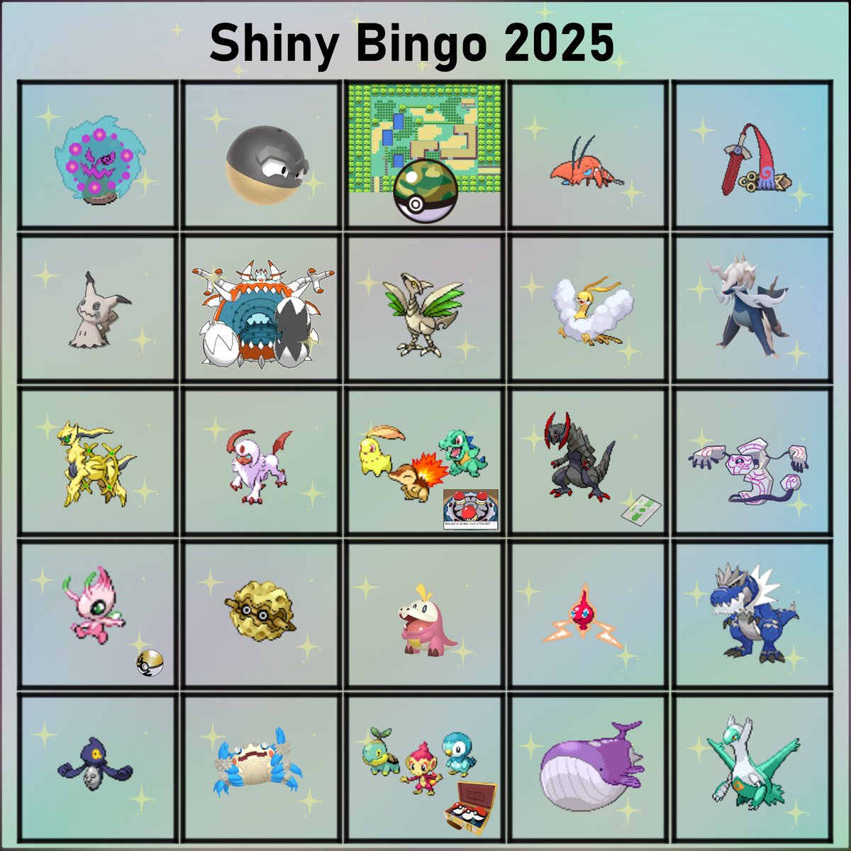 Made a cheeky shiny bingo card for next year! Really wanna go hard shiny hunting in 2025