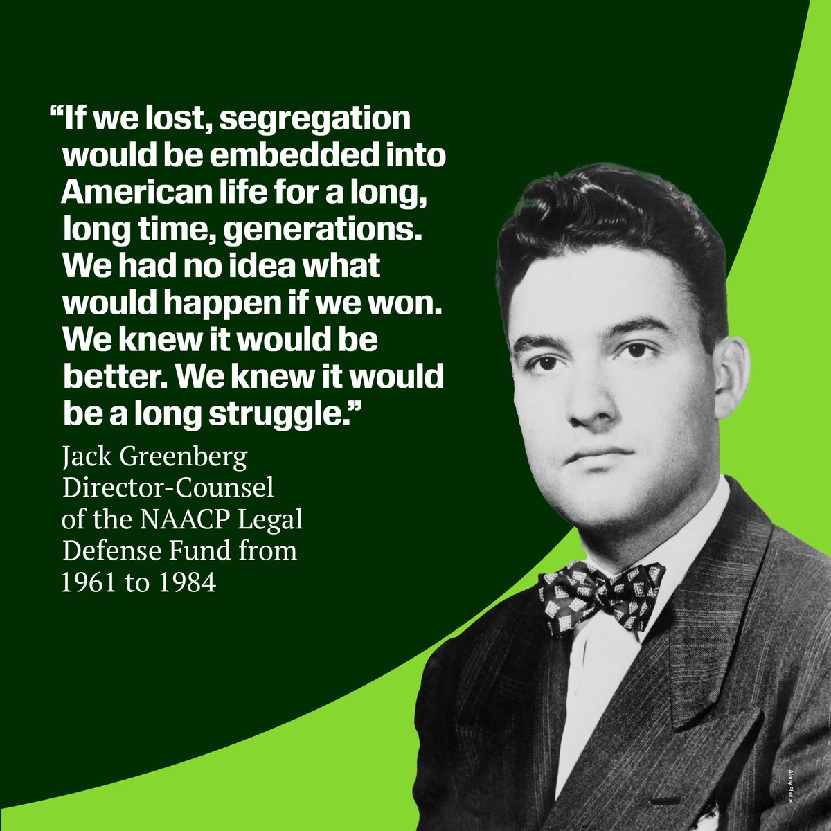 Jack Greenberg, a civil rights attorney who served as director-counsel of the NAACP Legal Defense Fund from 1961 to 1984, was born #OTD in 1924. He played a pivotal role in historic cases, including Brown v. Board of Education, ending segregation in public schools, and Meredith