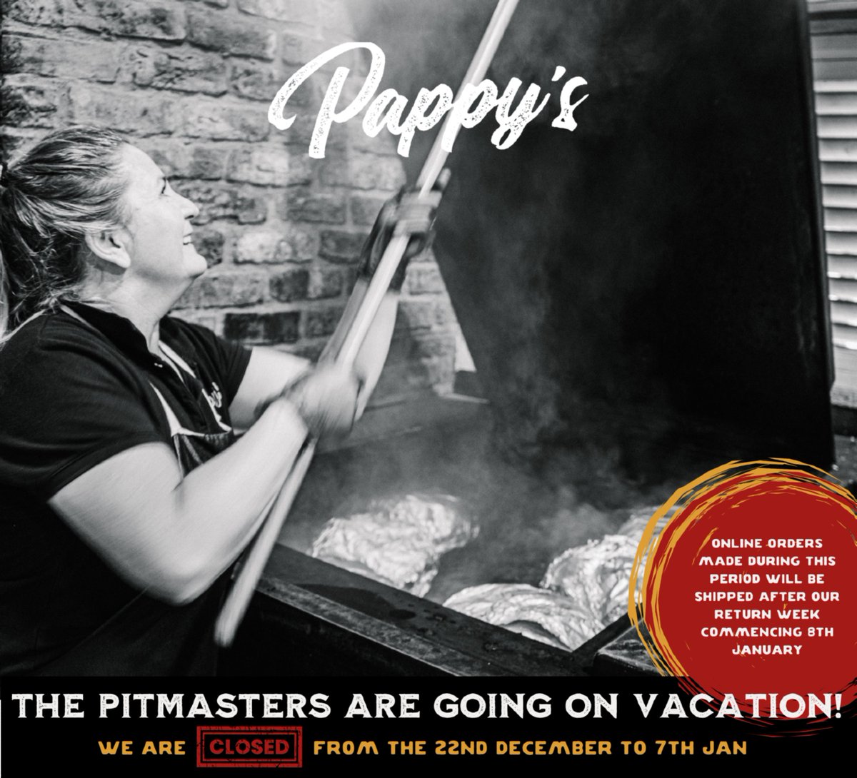The pitmasters are going on vacation! 🛫

We’re closed from 22 Dec - 7 Jan. Online orders placed during this time will ship starting 8 Jan.

Thanks for your support and happy holidays! 🎄✨

 #BBQLovers #HolidayHours #OnlineShop #TexasBBQ #BBQSeason #FamilyTime