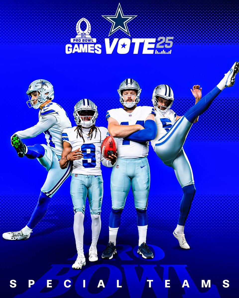 Dallas Cowboys (@dallascowboys) on Twitter photo Your #ProBowlVote counts double today!
Repost for Special Teams 🔁
<a href="/Brandon_Aubrey/">Brandon Aubrey</a>
<a href="/KaVontaeTurpin/">KaVontae Turpin</a>
<a href="/tsieg58/">Trent Sieg</a>
#BryanAnger Your #ProBowlVote counts double today!
Repost for Special Teams 🔁
<a href="/Brandon_Aubrey/">Brandon Aubrey</a>
<a href="/KaVontaeTurpin/">KaVontae Turpin</a>
<a href="/tsieg58/">Trent Sieg</a>
#BryanAnger