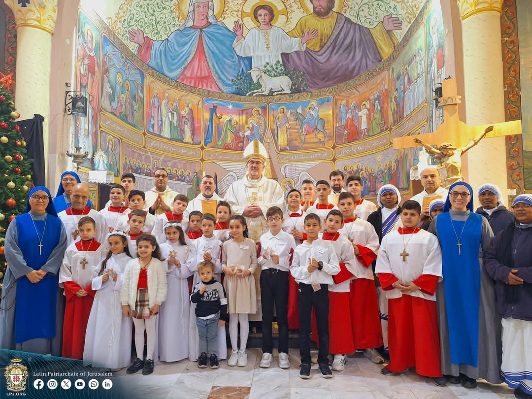 LPJerusalem's tweet photo. On Sunday, 22nd of December, 2024, His Beatitude Cardinal Pierbattista Pizzaballa, Latin Patriarch of Jerusalem, presided over Christmas Mass and administered the Sacrament of Confirmation, at the Holy Family Parish in Gaza. https://t.co/cXBt77RrOW
