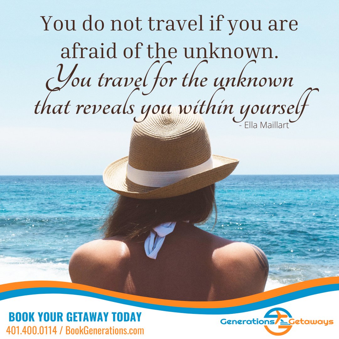 GenGetaways's tweet image. Think about this one for a bit. Traveling can bring out something inside you that you don't even know exists.

#travel #vacation #getaway #allinclusive #resort #cruise #caribbean #europe #beach #family #quotetoliveby #travelquotes #GenerationsGetaways #BookGenerations