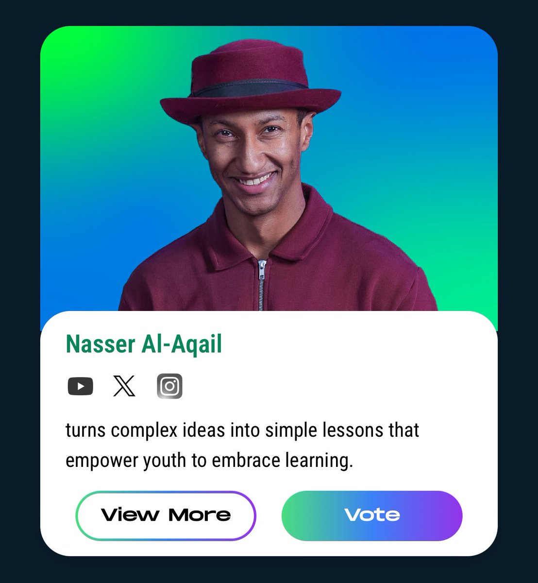 جائزة أفضل صانع محتوى مؤثر.

بفضل الله أولًا وأخيرّا، ثم بفضل ثقتكم ودعمكم، تم ترشيح قناة دوباميكافين من ضمن المرشحين العشرة للفوز بهذه الجائزة.

ما أخفيكم، عندي إحساس باليأس، لأنها تعتمد على التصويت. تمنيت لو كانت لجنة تختار أفضل محتوى مؤثر.  لكن تجري بما لا يشتهي ناصر.

فمن حب