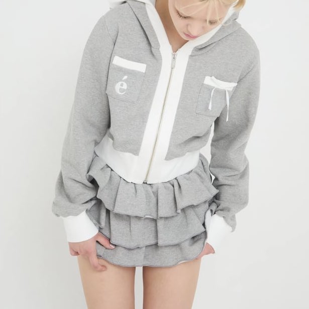 é ribbon piping zip hoodie & skirt pants