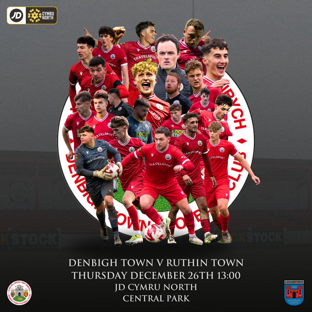DenbighTownFC's tweet image. 𝐍𝐄𝐗𝐓 𝐔𝐏 𝐓𝐇𝐄 𝐕𝐀𝐋𝐄 𝐎𝐅 𝐂𝐋𝐖𝐘𝐃 𝐃𝐄𝐑𝐁𝐘 💪 

A Boxing Day spectacle is coming up next!

🆚 Ruthin Town
🗓 26/12/2024
⏰ 13:00
🏟 Central Park
🏆 JD Cymru North

#DTFC