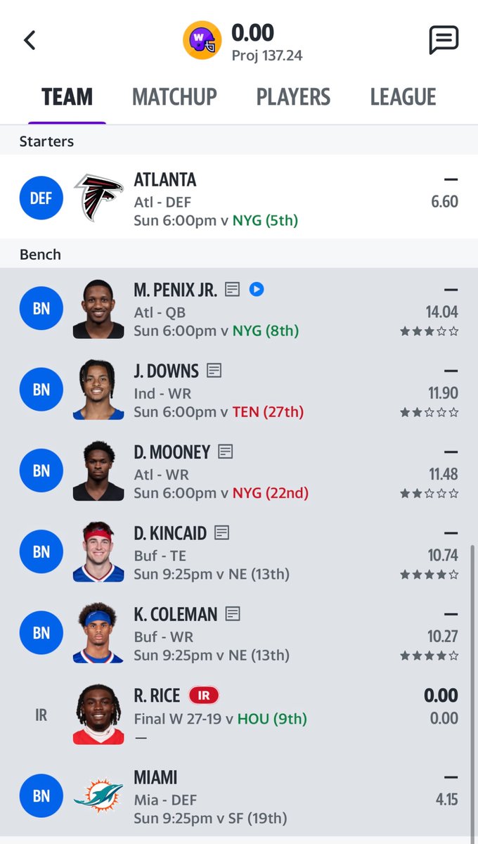 Not_SoRareUK's tweet photo. @MattFFDynasty hey! 
In my FNFL semis in my rookie year, any advice on who to start / sit between Tua, DK and Penix? Team below! https://t.co/kk8RW7CpE7