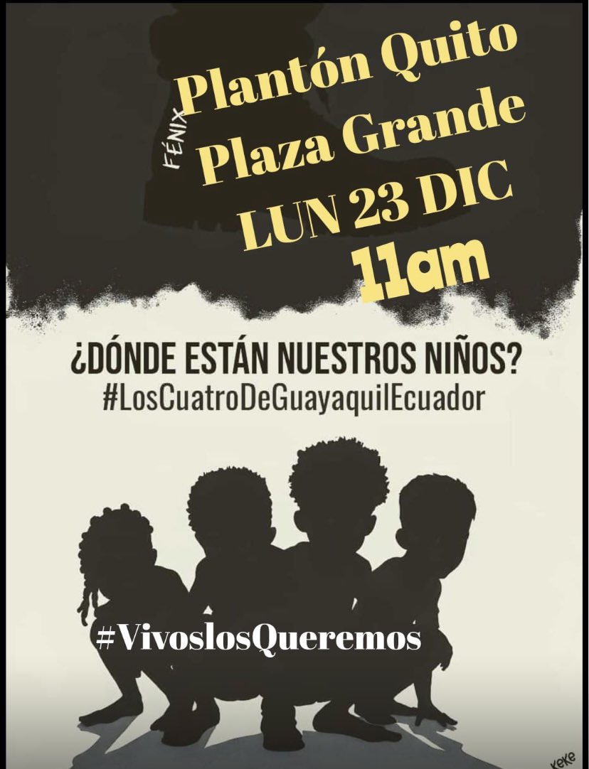 wcevallost's tweet photo. Hoy son Josué, Ismael, Steven y Saúl, 4 niños desaparecidos en Las Malvinas de Guayaquil, mañana, pueden ser cualquiera de nuestros hijos. ¿Dónde están? @DanielNoboaOk 
@Presidencia_Ec @MinInteriorEc @MinGobiernoEc @FFAAECUADOR #Los4DeGuayaquilEcuador #LosQueremosConVida https://t.co/APdXbj94I0