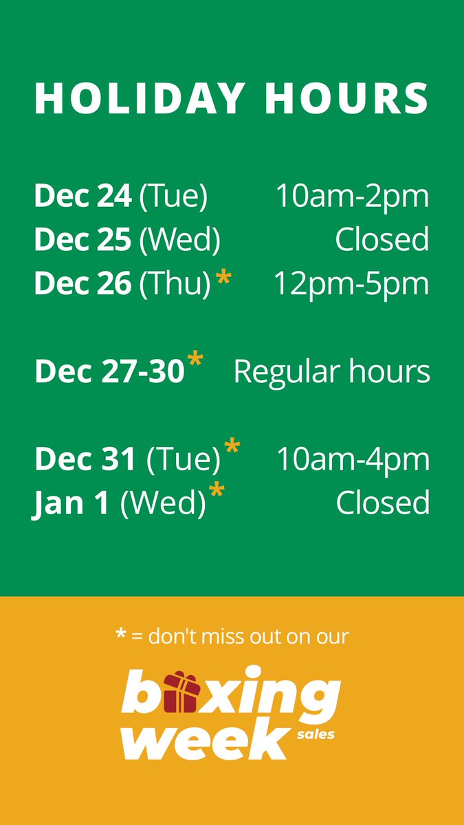 Holiday hours incoming!