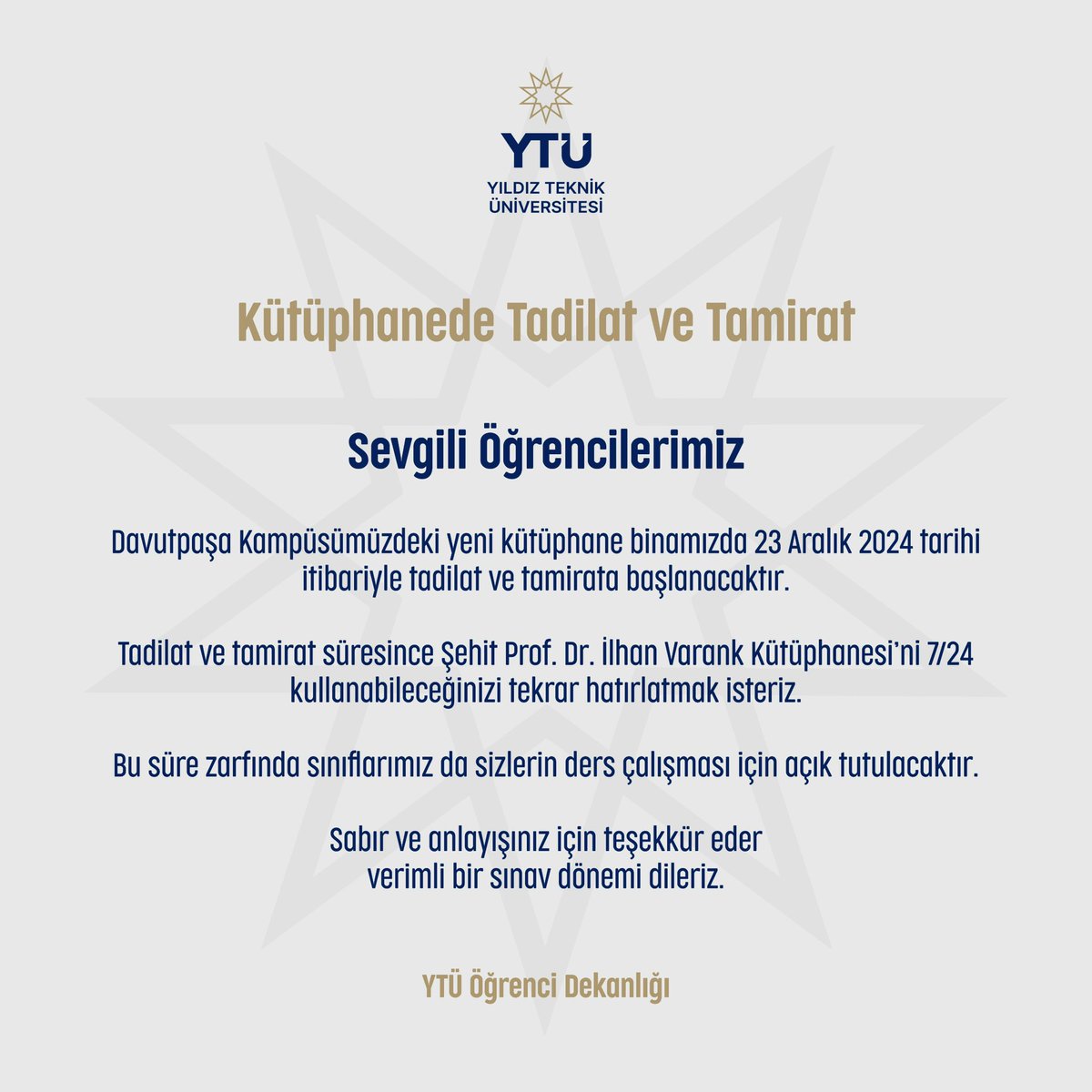 YTÜ Öğrenci Dekanlığı tweet media