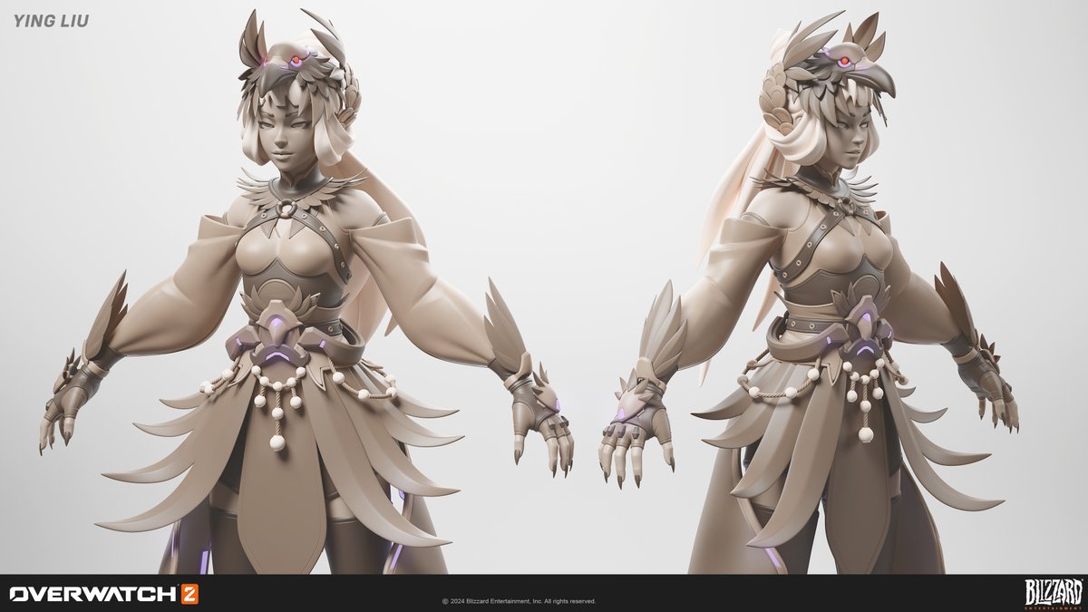yingleberry's tweet photo. I modeled Yatagarasu Kiriko and her weapons for Overwatch 2! 🐦‍⬛

I worked on the character's highpoly, lowpoly and textures, as well as her kunai weapon and projectiles.

More details/renders in the link below, thanks for checking her out! 💜 https://t.co/BLpfbzVKTk