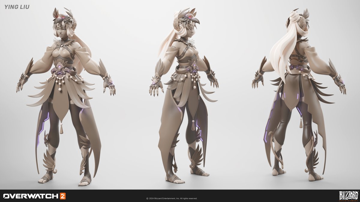 yingleberry's tweet photo. I modeled Yatagarasu Kiriko and her weapons for Overwatch 2! 🐦‍⬛

I worked on the character's highpoly, lowpoly and textures, as well as her kunai weapon and projectiles.

More details/renders in the link below, thanks for checking her out! 💜 https://t.co/BLpfbzVKTk