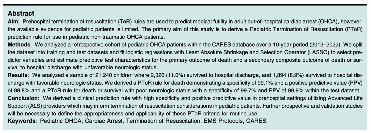 UC Davis Health Department of Emergency Medicine (@ucdavisem) on Twitter photo Nov 2024 Publication: Derivation of a clinical decision rule for termination of resuscitation in non-traumatic pediatric out-of-hospital cardiac arrest - Dr. Pranav Shetty (PMID: 39299508) <a href="/ERC_resus/">ERC - European Resuscitation Council</a> Nov 2024 Publication: Derivation of a clinical decision rule for termination of resuscitation in non-traumatic pediatric out-of-hospital cardiac arrest - Dr. Pranav Shetty (PMID: 39299508) <a href="/ERC_resus/">ERC - European Resuscitation Council</a>