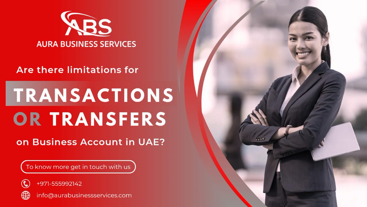 AURA_ABS's tweet image. Are there limitations for transactions or transfers on a business account in the UAE? 💼🤔

#BusinessBanking #UAEBusiness #TransactionLimits #BankingSolutions #AuraBusinessServices