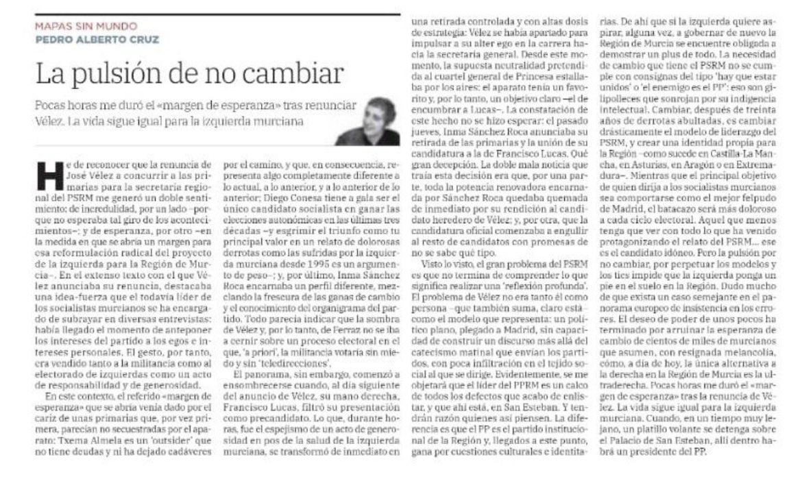 Mi diagnóstico del PSRM y la perseverancia en el error de la izquierda murciana.